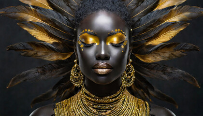 Portrait of a woman with golden makeup