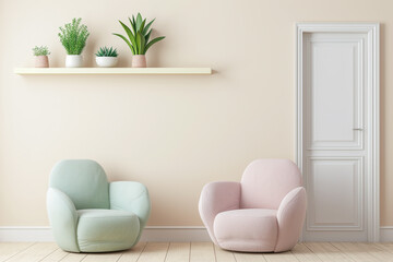 Pastel Plush Armchairs in a Modern Tranquil Living Room