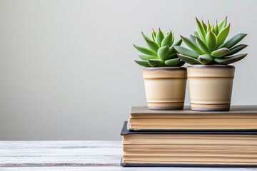 Potted Plants on Beige Books with Ample Space