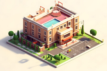 3d isometric style of school building