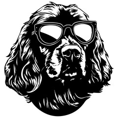 Obraz premium Cool Boykin Spaniel wearing sunglass black silhouette logo svg vector, Boykin Spaniel dog icon illustration.
