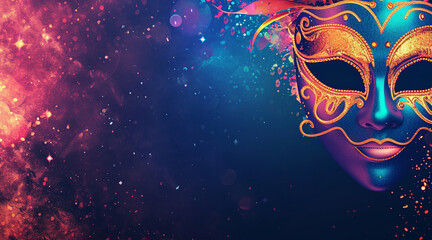 Mystical Masquerade: Carnival Mask Amidst Cosmic Glitter and Hues - carnivals - background - festivity
