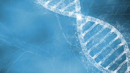 Abstract digital 3d rotating dna molecule on futuristic blue background. Illustration.