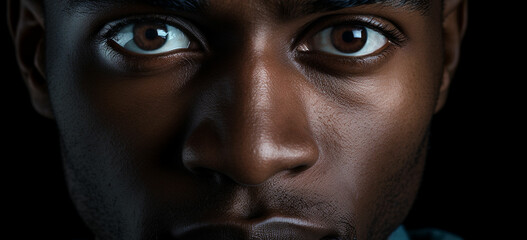 half face handsome african american man staring - obrazy, fototapety, plakaty