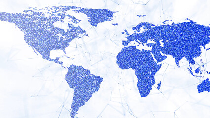 Digital blue 3d world map motion with computer cyberspace lines on white background. Illustration.