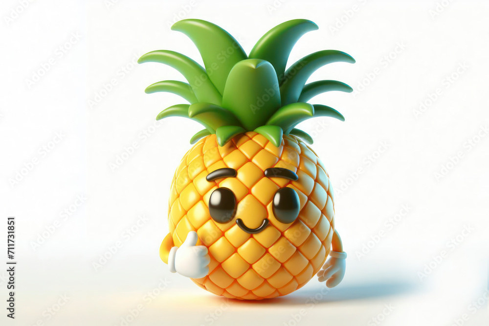 Aufkleber 3d pineapple character with a smiling face on a white background. ai generative