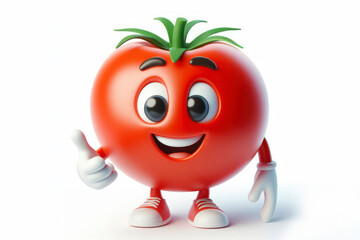 3d tomato character with a smiling face on a white background. ai generative