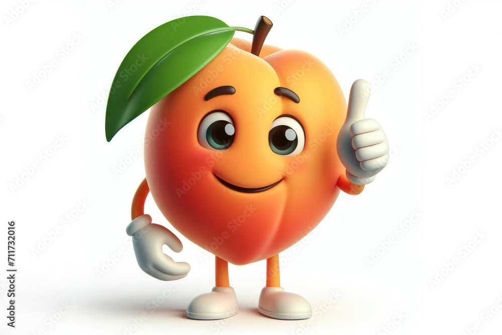 Poster 3d apricot character with a smiling face on a white background. ai generative