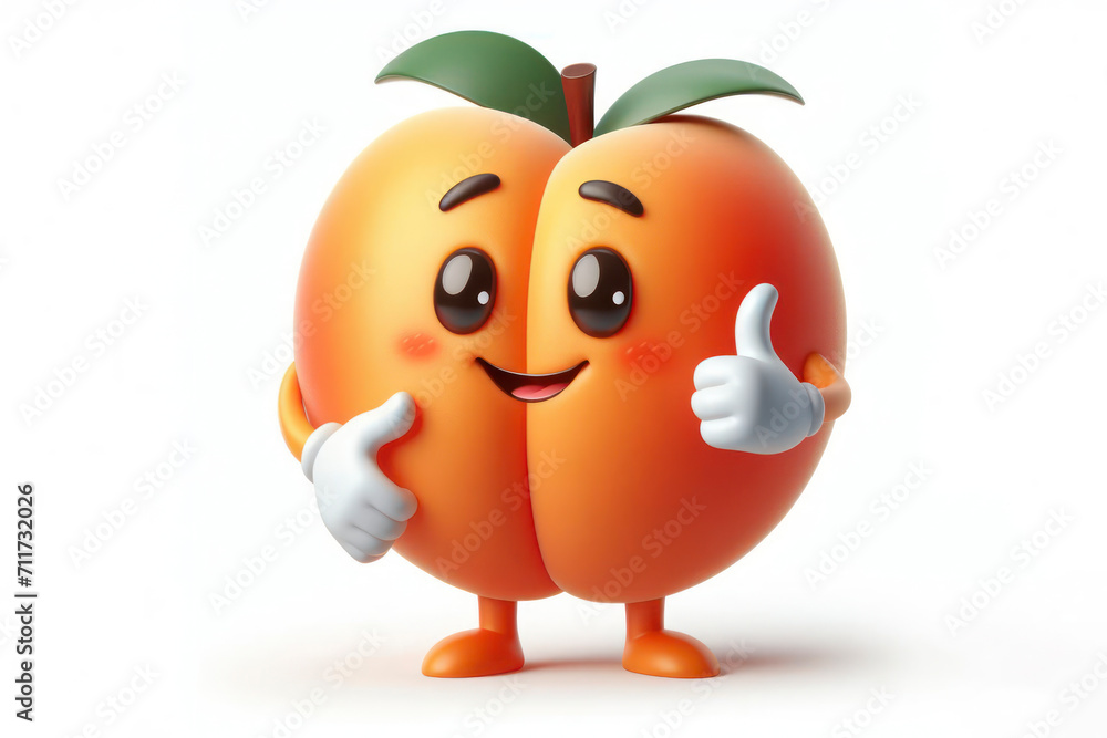 Poster 3d apricot character with a smiling face on a white background. ai generative