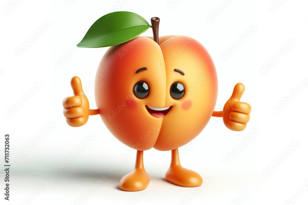 Poster 3d apricot character with a smiling face on a white background. ai generative