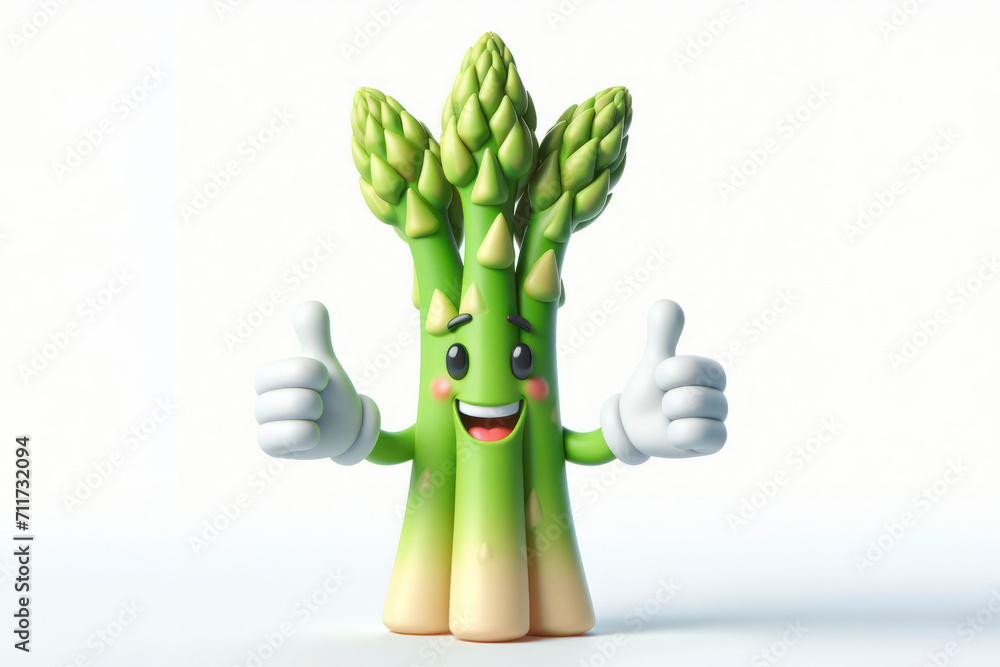 Poster 3d asparagus character with a smiling face on a white background. ai generative