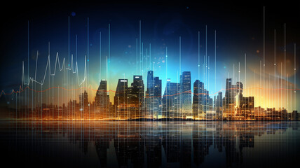 abstract futuristic city with glowing lines and dots