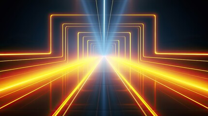 Abstract neon light geometric futuristic background. Glowing neon lines. Yellow Night club empty room technology hitech modern background. banner, poster, cover
