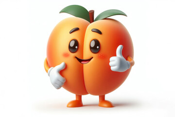 Fototapeta premium 3d Apricot character with a smiling face on a white background. ai generative