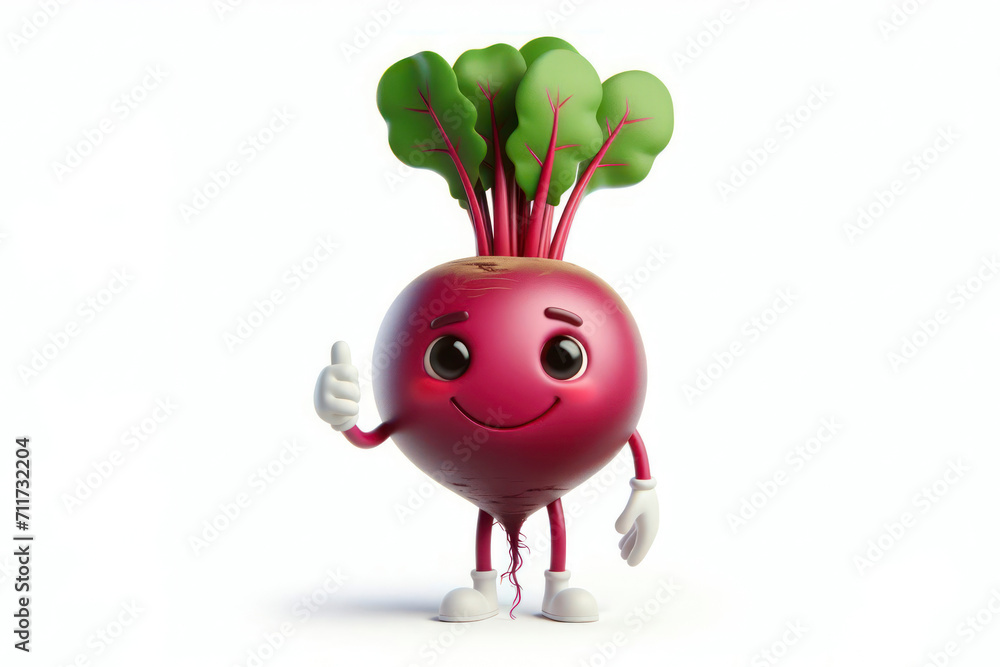 Aufkleber 3d beet character with a smiling face on a white background. ai generative