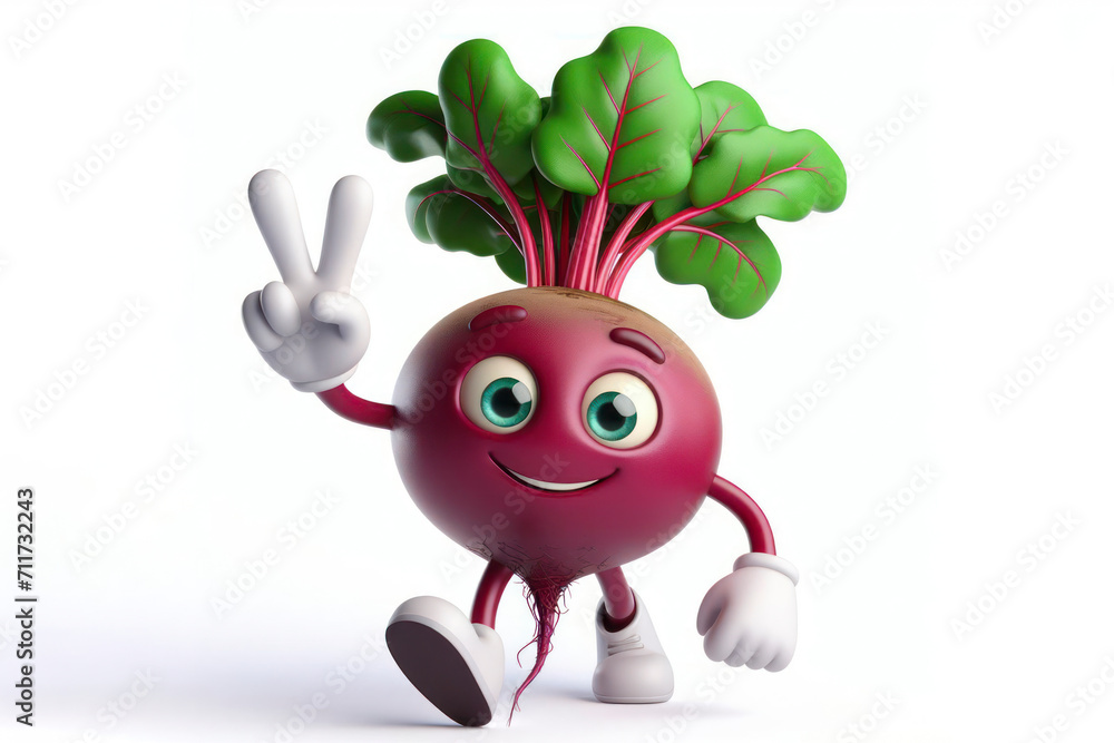 Aufkleber 3d beet character with a smiling face on a white background. ai generative