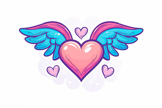 A cartoon heart with wings. Valentine's day card. Generative AI