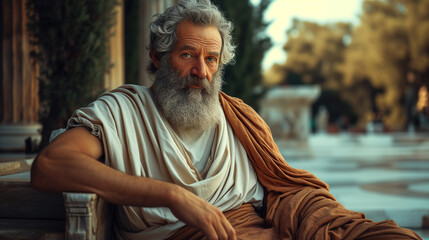 Portrait of an ancient greek philosopher Socrates (AI generated). - obrazy, fototapety, plakaty