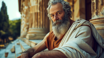 Portrait of an ancient greek philosopher Socrates (AI generated). - obrazy, fototapety, plakaty