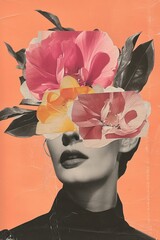 abstract vintage beautiful woman collage art, featuring retro aesthetic colors, stunning wall art, and printing designs


