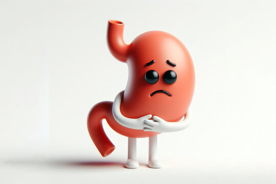 3d character stomach with a sad face on a white background. ai generative