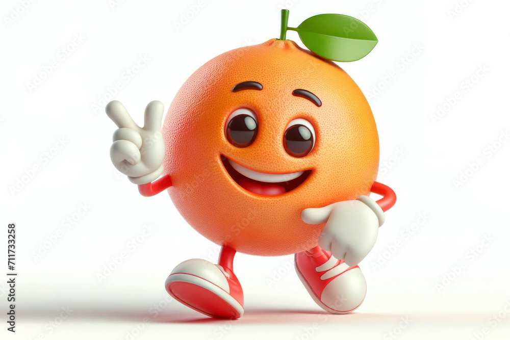 Poster 3d grapefruit character with a smiling face on a white background. ai generative