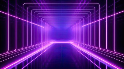 Fototapeta premium Abstract neon light geometric futuristic background. Glowing neon lines. Purple Night club empty room technology hitech modern background. banner, poster, cover 