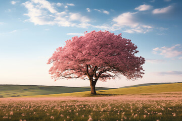 Obraz na płótnie Canvas a cherry blossom tree in a field