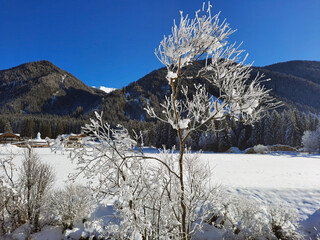 wonderful fairy-tale mountain panorama surrounded by snow