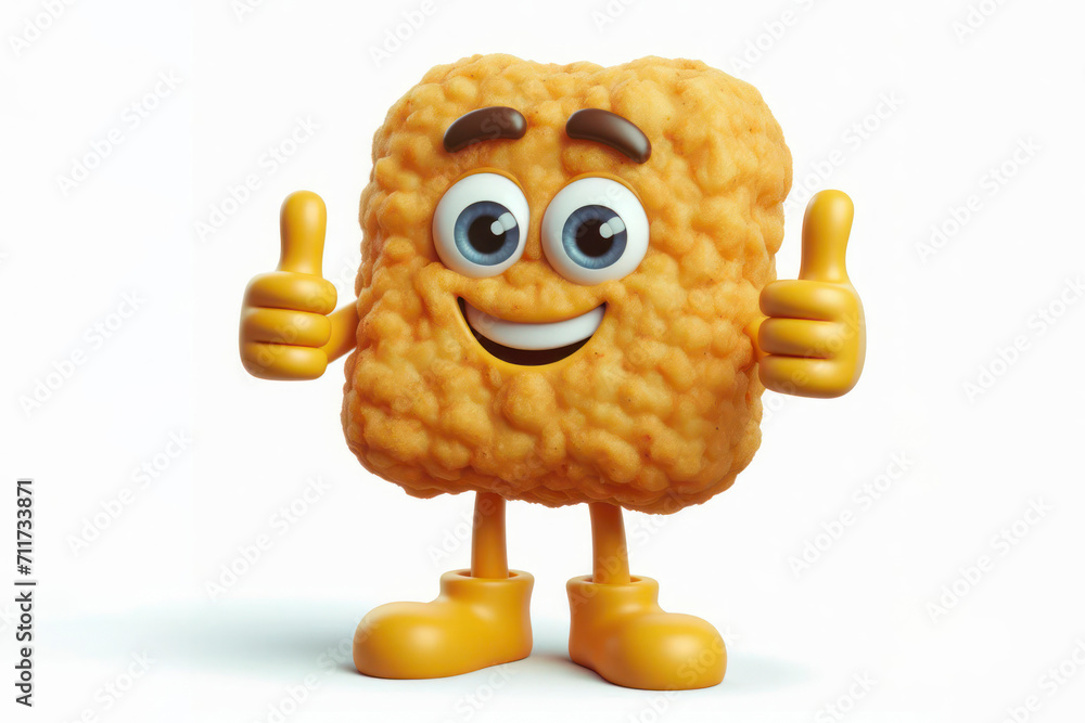 Poster 3d nuggets character with a smiling face on a white background. ai generative
