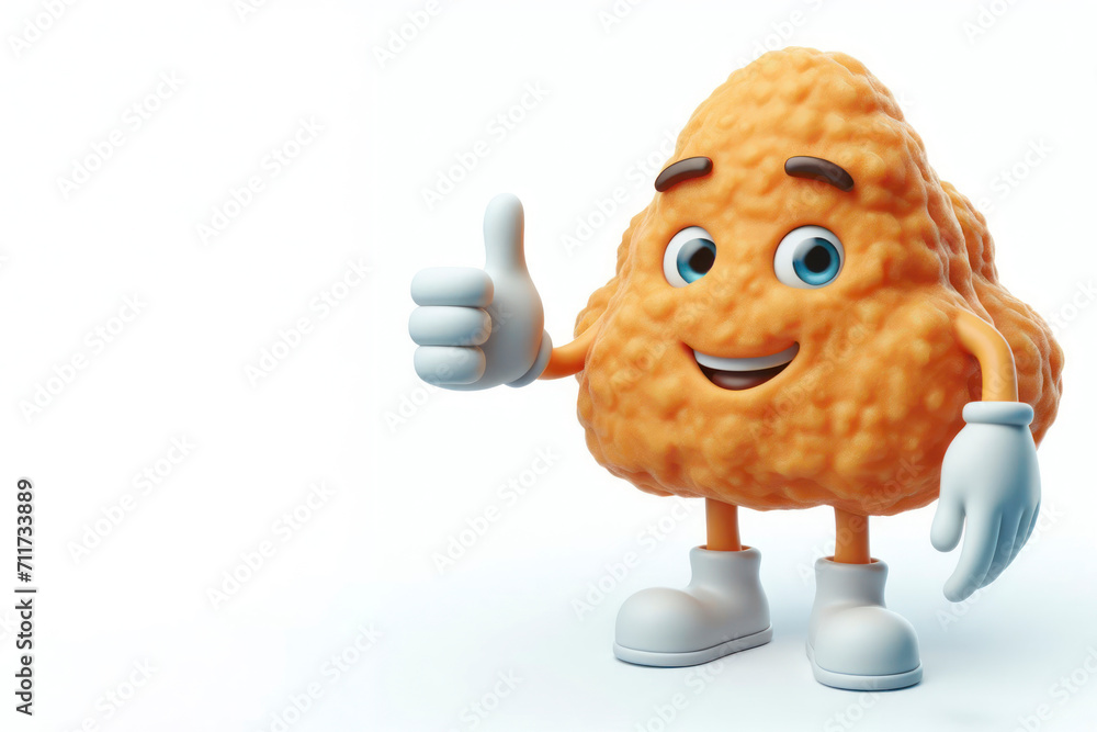 Poster 3d nuggets character with a smiling face on a white background. ai generative