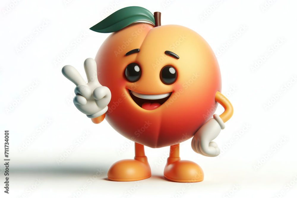 Poster 3d peach character with a smiling face on a white background. ai generative