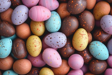 Fototapeta na wymiar assortment of milk chocolate easter eggs and mini eggs background