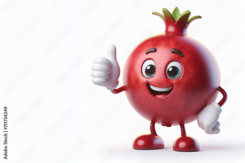 Poster 3d pomegranate character with a smiling face on a white background. ai generative