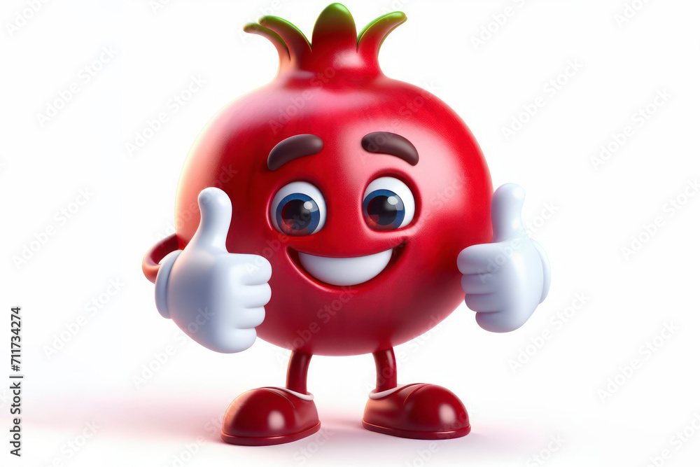 Aufkleber 3d pomegranate character with a smiling face on a white background. ai generative