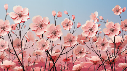 Pink flowers on the blue background
