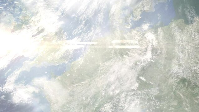 Zoom in from space and focus on Xanten, Germany. 3D Animation. Background for travel intro. Elements of this image furnished by NASA.