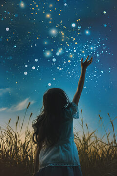 Girl reaching the stars