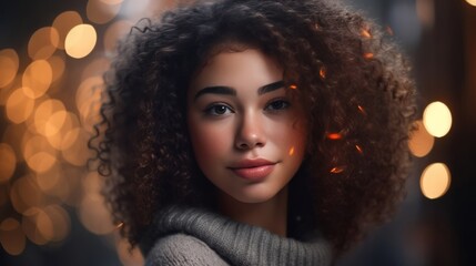 Portrait of beautiful young woman with afro hairstyle and makeup