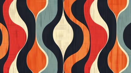 This mid-century abstract background features captivating wallpaper patterns, defined by vintage and retro color schemes. - obrazy, fototapety, plakaty