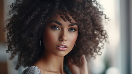 Beautiful african american woman with afro hairstyle. - obrazy, fototapety, plakaty
