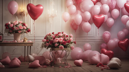 Valentine Ambiance with Roses and Heart Balloons