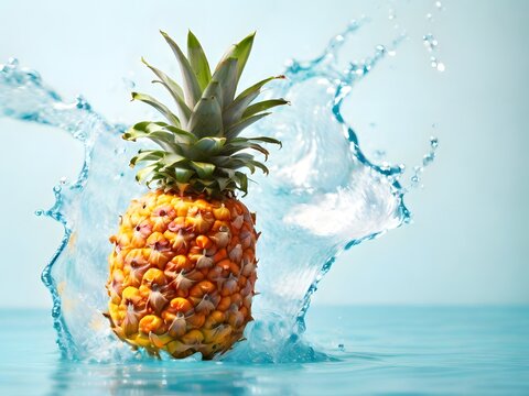 Pineapple splash. This image shows a pineapple splashing into a pool of water.