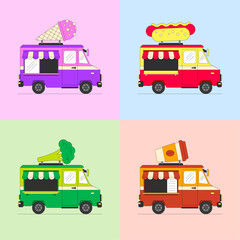 Food trucks vector collection, flat style