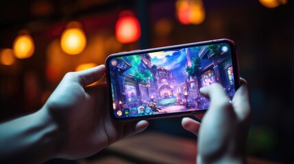 Naklejka premium Gamer play game on smartphones