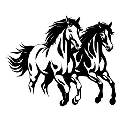 Obraz premium running mustang horses black silhouette logo svg vector, horses icon illustration.