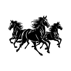 running mustang horses black silhouette logo svg vector, horses icon illustration.