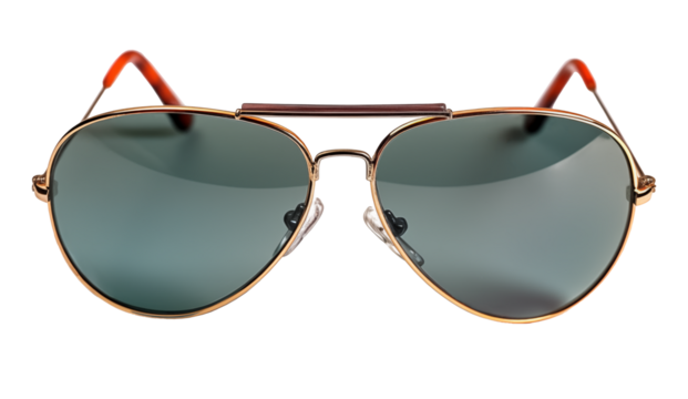 wire frame fashion sunglasses with orange accents, green blue smoke lenses, isolated on a transparent background, front view, mens and womens hipster summer fashion, , beach day and travel accessories