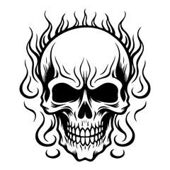 Fototapeta premium Skull in flames icon illustration, Skull in flames black silhouette logo svg vector