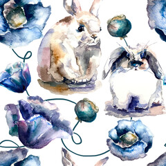 Watercolor seamless pattern. 300dpi. High quality for printing. Hand drawn. 